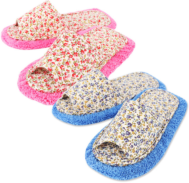 라이펀 극세사 청소실내화 알장미, 1세트, 핑크 + 블루