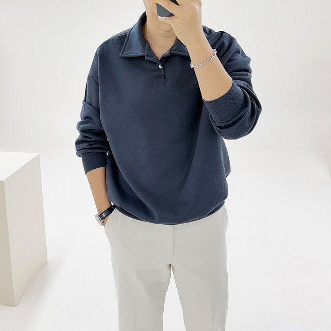 아도르클래식 남녀공용 로이드 데일리 세미오버핏 드롭숄더 카라 맨투맨