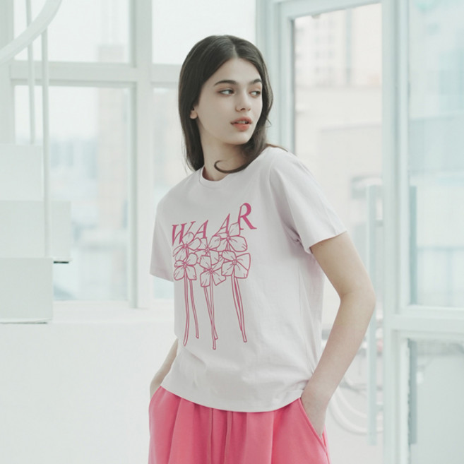 와르 와르 여성용 플라워 코튼 티셔츠