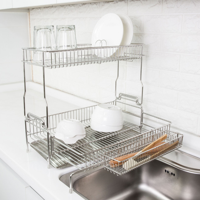 4BNK 뉴 올스텐 304 확장형 식기건조대 소, 2단, 실버, 1개