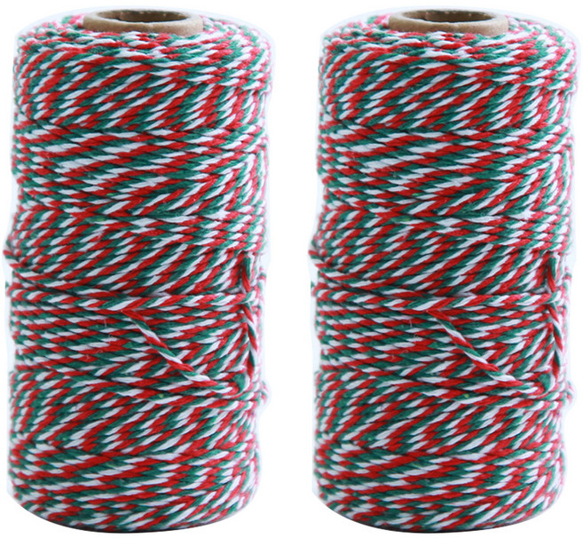 혼합색 트와인끈, 레드 + 그린 + 화이트, 200m, 2개