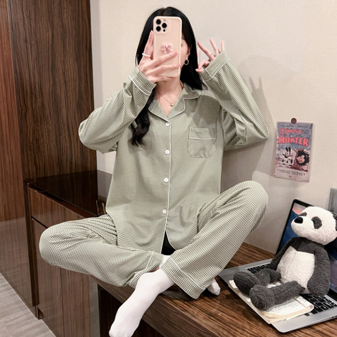 Elsso 女款長袖襯衫式睡衣上下套裝