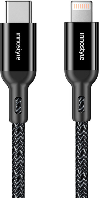 Innostyle PowerFlex 蘋果MFi認證 Type-C-Lightning PD充電線傳輸線快充線 凱夫拉, 1.5m, 黑色, 1個