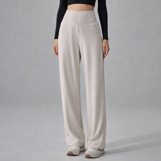 더시럽 여성용 하이웨스트 요가 헬스 스트레이트 와이드 팬츠