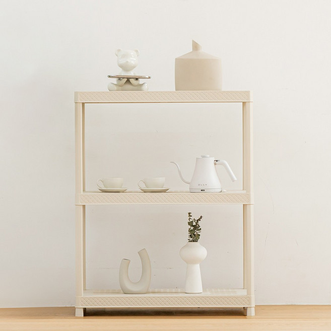 디에스피 국내 제조 릴리 무볼트 조립식 라탄 수납선반, 아이보리, 3단