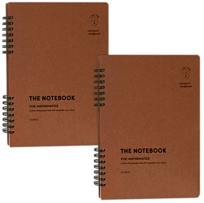 아이코닉 컴팩트 A5 수학노트 4분할 스프링 공책, 12 시나몬 브라운, 2개