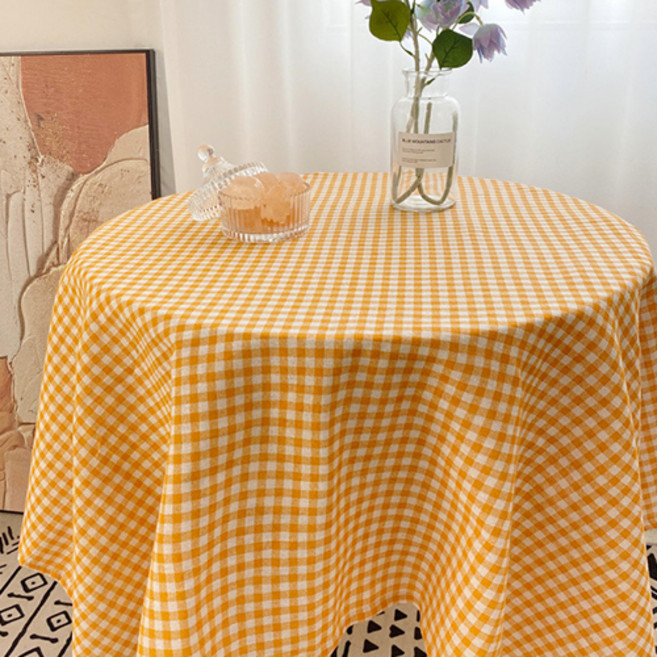 GUNU 홈카페 빈티지 감성 체크 테이블보, 옐로우, 1개, 90 x 90 cm