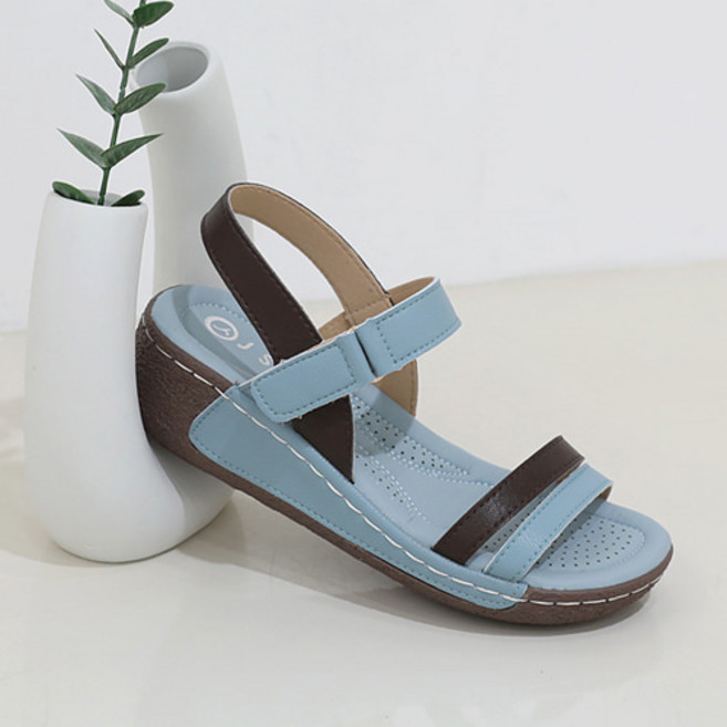 J SHOE 牛皮高貴厚底繫帶涼鞋, 藍色, 250