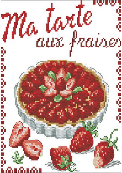 홈데코 딸기 타르트 십자수 도안 + 원단 + 실 + 바늘 2p 패키지 세트 패브릭소품, 1세트, 혼합색상