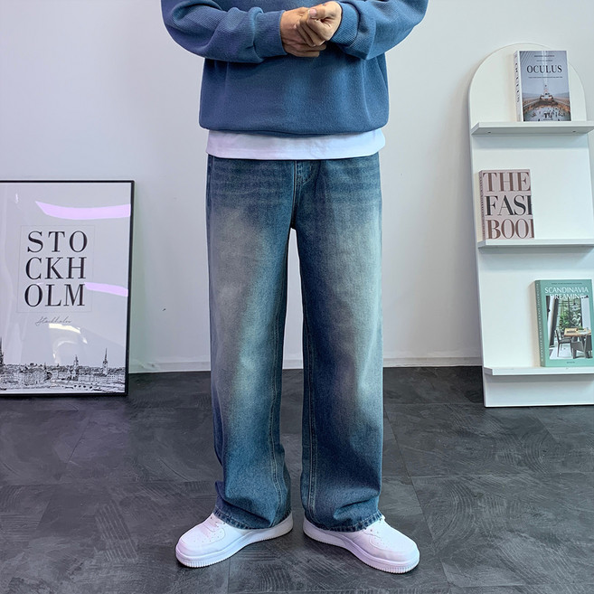 콘피아르 남성용 브러쉬 샌드워싱 와이드 밴딩 데님 팬츠 TC6150