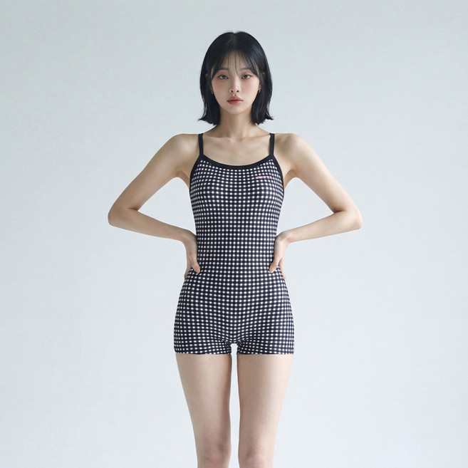 zetessport 女款 Checkmate 寬版 X型肩帶 二分室內泳衣 BK950W21