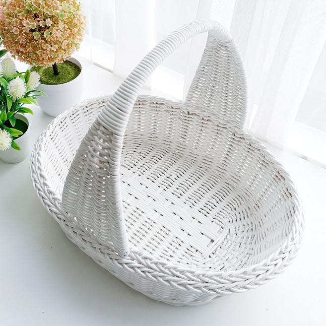 메종인다라탄샵 등나무 손잡이 타원 쟁반 라탄반구니 N017W, 화이트, 1개