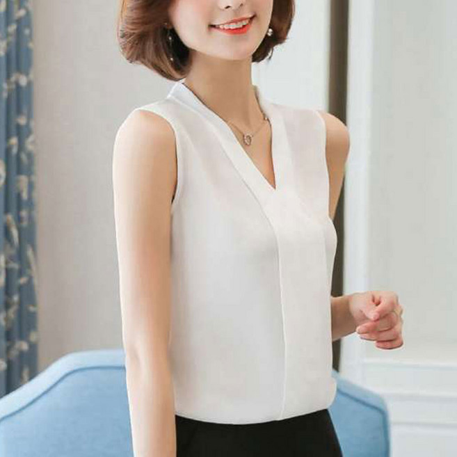 더시럽 여성용 빅사이즈 모던 V넥 나시 블라우스