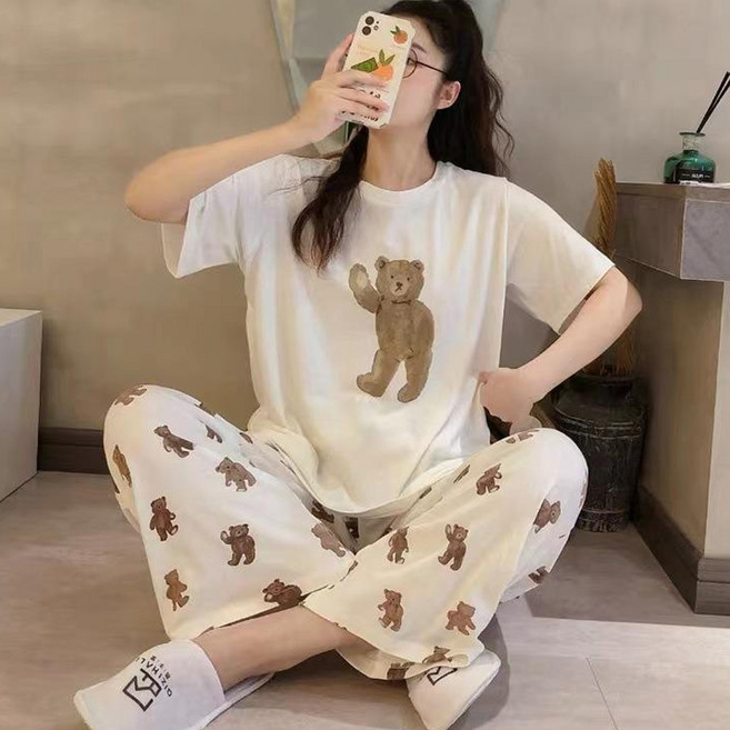 엘쏘 커플용 반팔 긴바지 파자마 세트