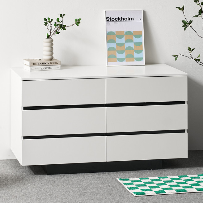 도모디자인 카르테 와이드 3단 6칸 서랍장 1200 방문설치, 화이트, 6개