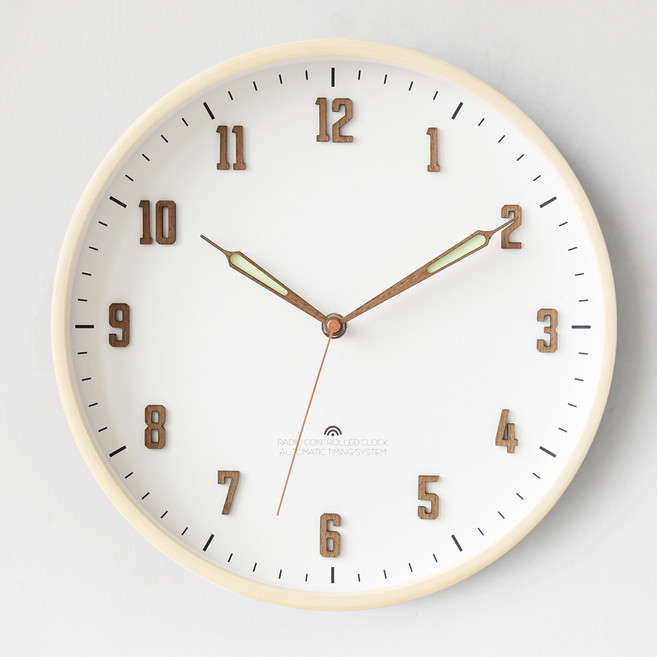 MJK 스마트 원목 전파 벽시계, 내츄럴