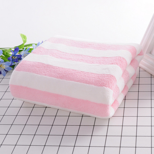 무식이네 비치라인 스트라이프 대형 극세사 비치타올 70 x 140 cm, 핑크, 1개