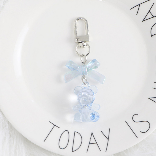 도림 영롱 리본 곰돌이 미니 자동차 키링, 1개, 블루