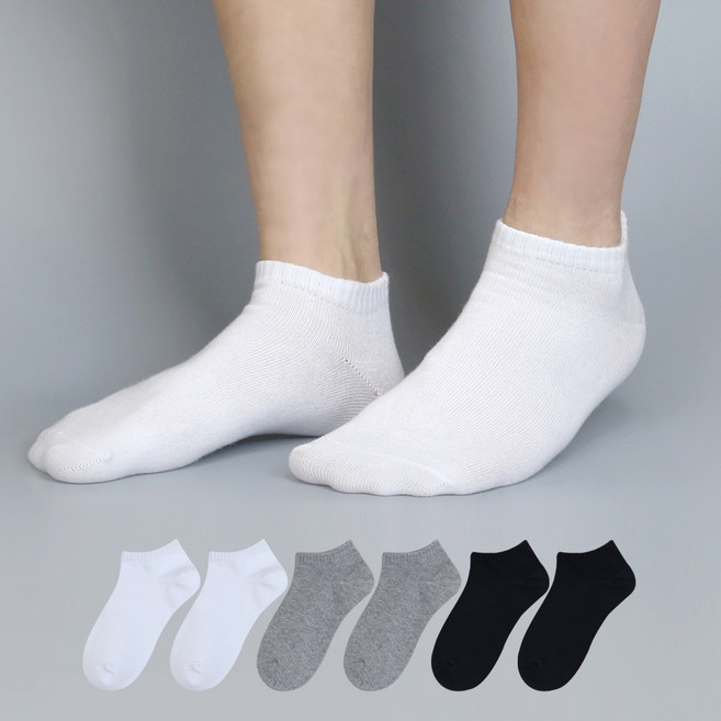 싹스윕 남성용 더블 코튼 무지 스니커즈 발목 양말 6켤레