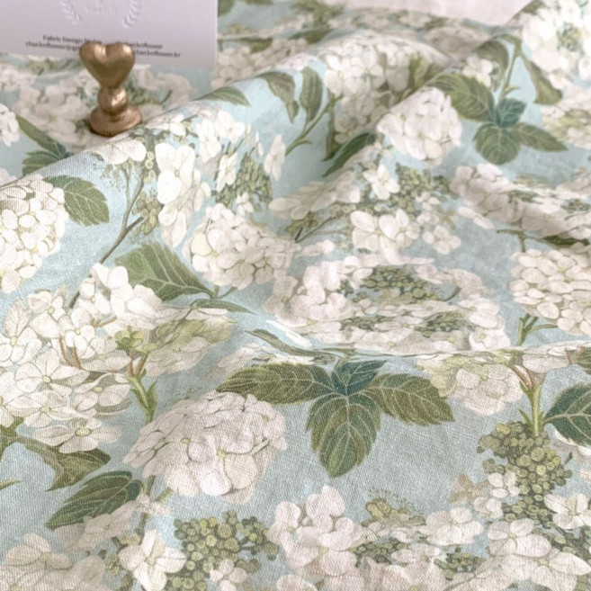 슈슈룸 가든 플라워 워싱 린넨 천 패브릭, 화이트 블룸 가든, 1개