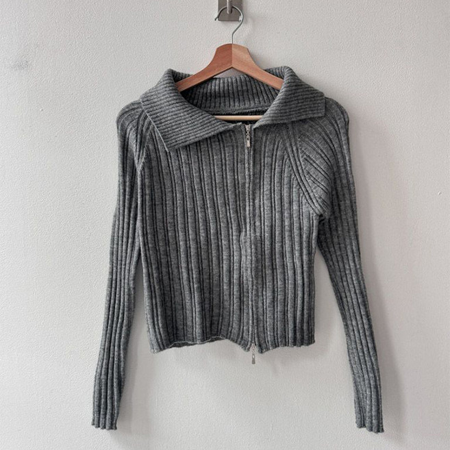 라라온 여성용 빅 카라 골지 긴팔 니트 집업 TSP1450