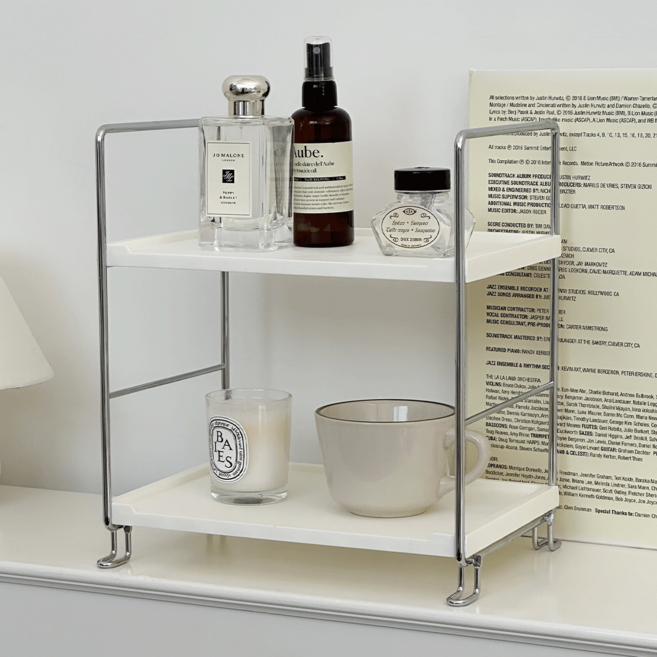 데미무드 씰링 철제 프레임 선반 2단 일자형, 화이트, 1개