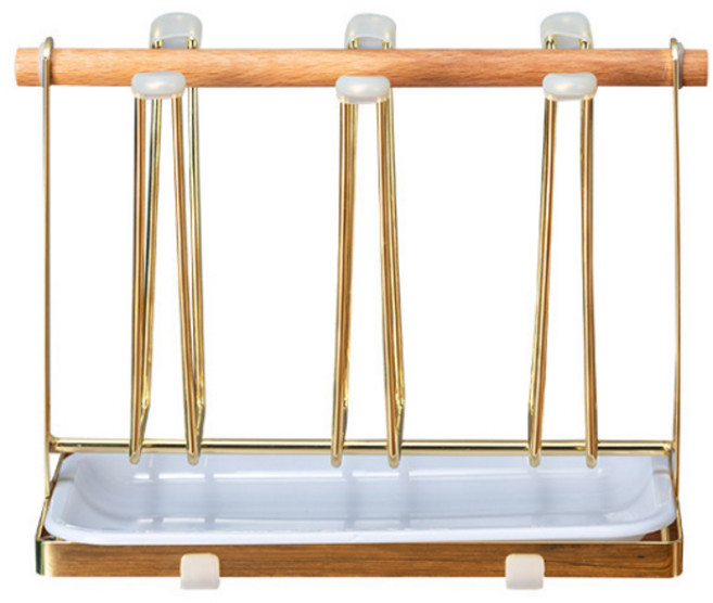 윈프라이스 우드 스탠드 6구 컵걸이, 1개, 골드