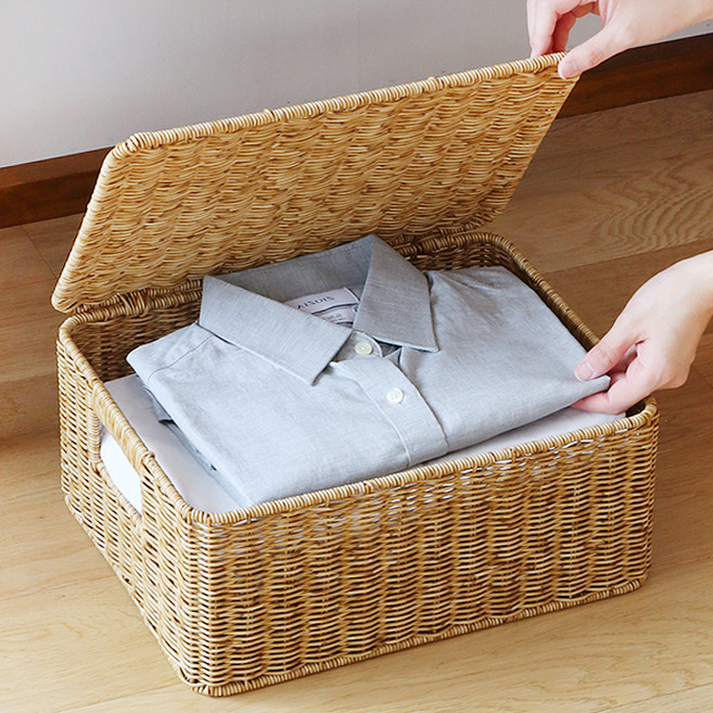 네이쳐리빙 데이지가든 뚜껑 라탄바구니, 1개