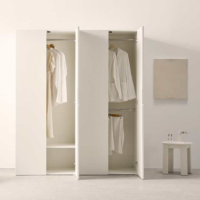 웰퍼니쳐 담우 1단 행거선반형 800 + 2단 행거형 800 옷장 세트 방문설치, 크림 아이보리