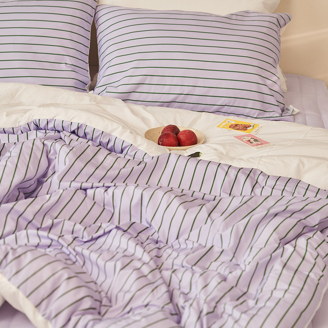 깃든 반려동물 나란히 스트라이프 차렵이불