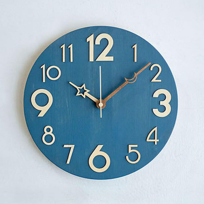 首爾藝術夜空寂靜木掛鐘, A型 圓形 藍色 + 白色