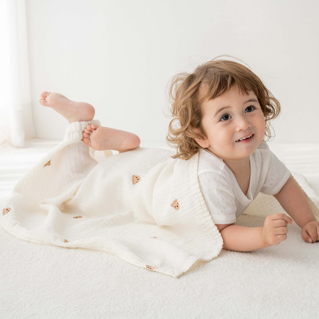 uterus 嬰幼兒莫代爾紗布毯, 小熊款 白色