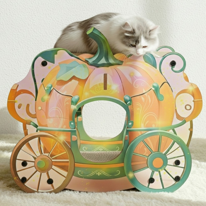 doongdoongpet 貓屋 雙層南瓜馬車躲貓貓屋 貓抓板, 混合顏色, 1個