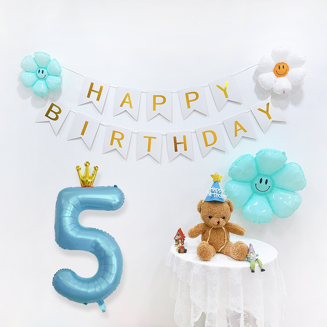 파티공구 왕관숫자 생일파티 세트 5, 연블루, 1세트