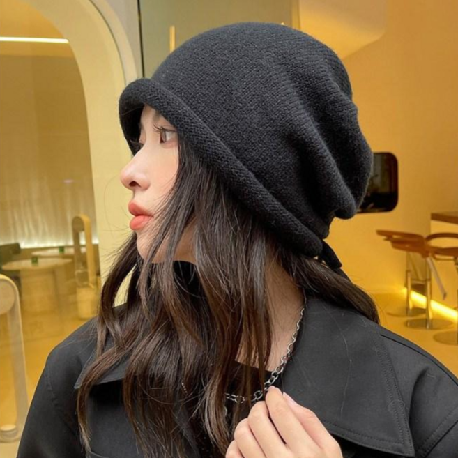 미다미 데이오 컬링 스트링 니트 컬링 롱 트렌디 비니모자 1468