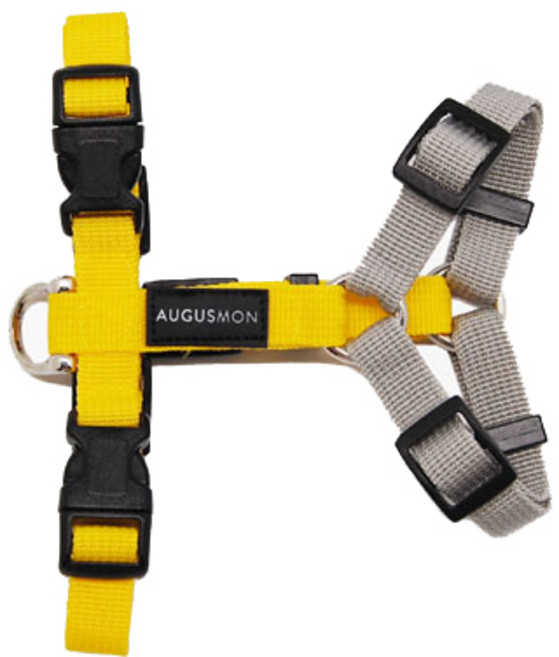어거스몬 반려견 투톤 h형 하네스, 노랑 + 회색, 1개