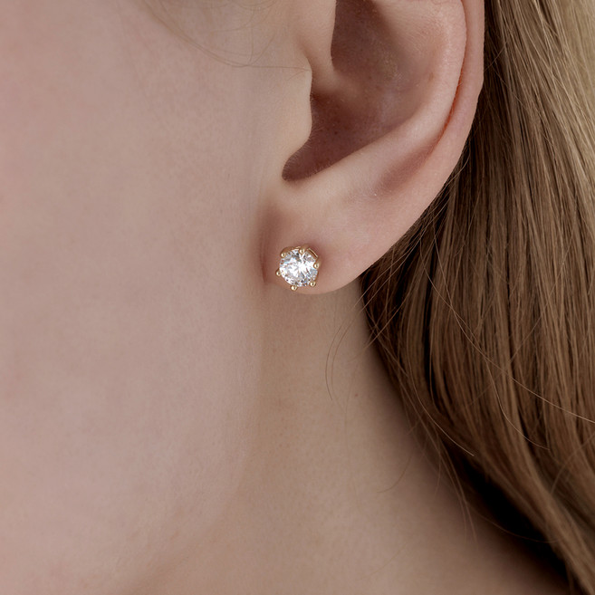SEMI JEWELRY 18K GP 培育鑽石單鑽耳環 925銀 5分