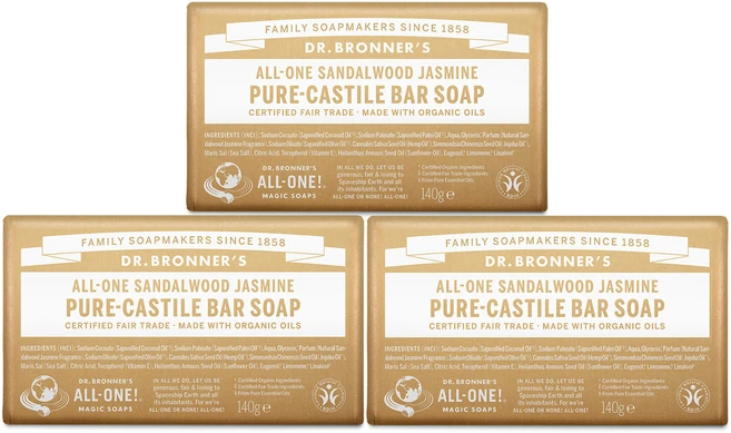 닥터브로너스 샌달우드 자스민 퓨어 캐스틸 바 솝, 140g, 3개 - 쿠팡