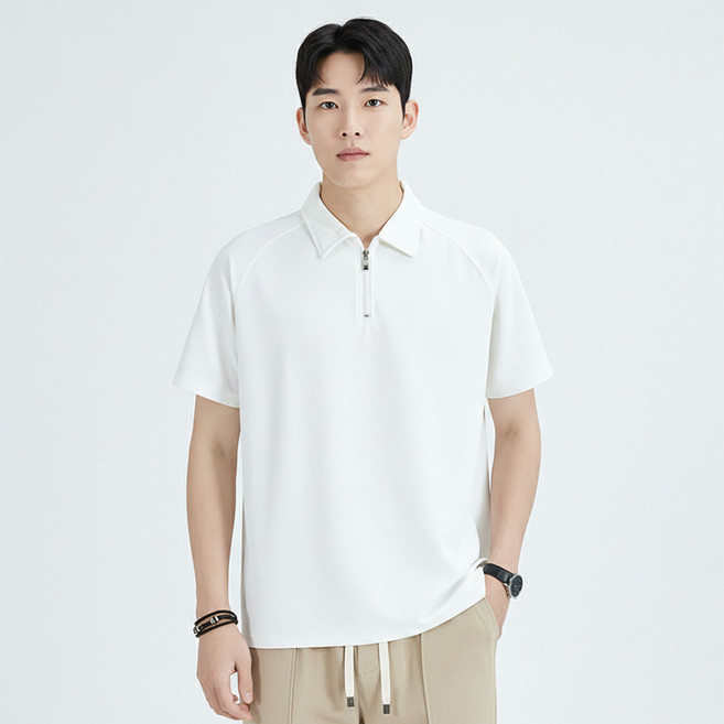 인피어스 남성용 심플 하프 집업 반팔 티셔츠 I263-116