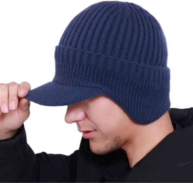 디스티프 겨울 방한 스포츠 귀마개 비니, 챙 네이비 기모, 1개