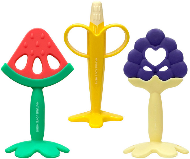 네이쳐러브메레 츄어블 실리콘 과일 아기 치발기 3종세트, 수박 + 바나나 + 포도, 1개