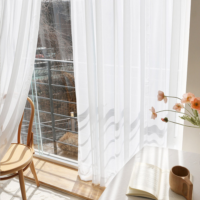 쁘리엘르 살랑살랑 차광 쉬폰 나비주름 커튼 핀형+ 커튼끈 세트