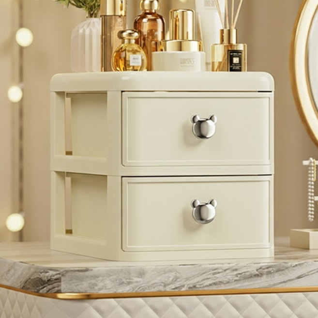 더플로우커머스 다층 투명 화장대 데스크 정리 수납함, 화이트, 2단