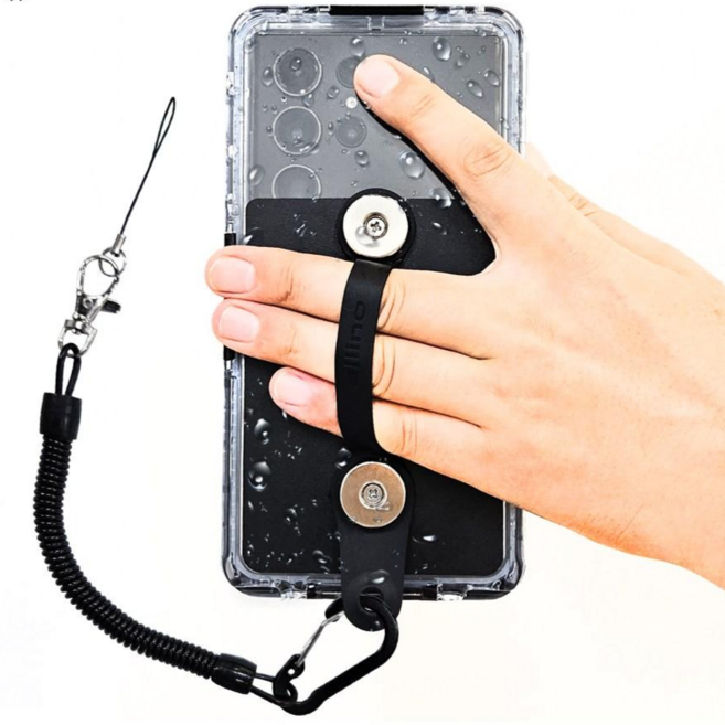 알리노 오토바이 충전 방수 스트랩 자석 휴대폰 케이스 8핀 + 스프링줄 세트, 블랙