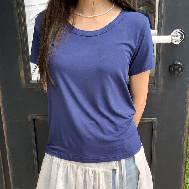 라라온 여성용 레이온 스판 라운드넥 심플 반팔티 26TSP3830