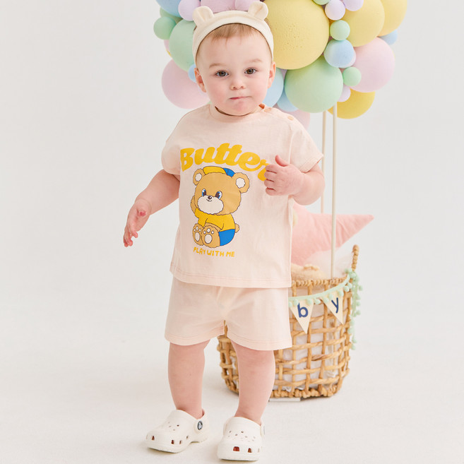 MilkBaby 유아용 부드러운버터베어유아민소매 상하복 세트