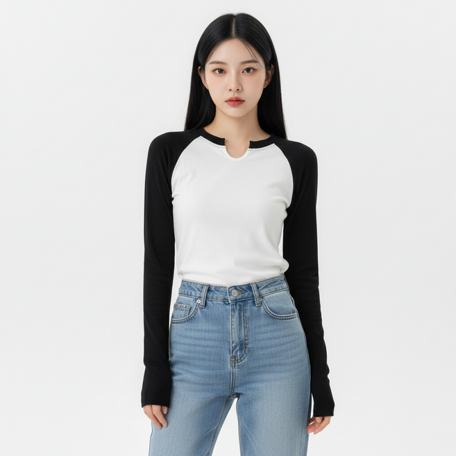 Marketpia 女款拉克蘭袖修身日常長袖T恤