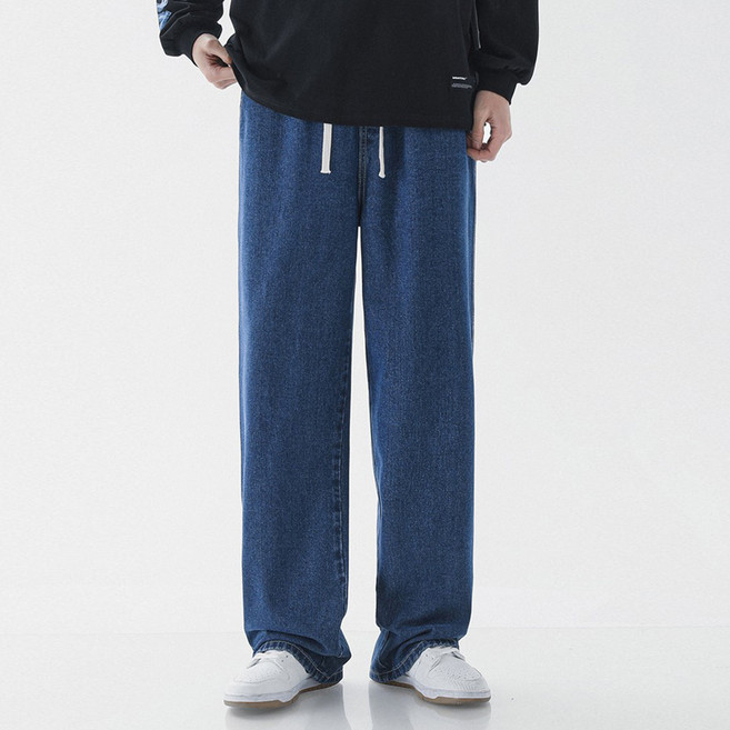 엘쏘 남성용 스탠다드 밴딩 와이드 데님 팬츠