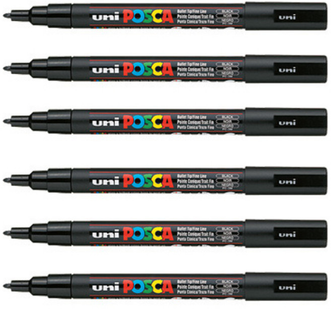 포스카 컬러마커 PC-3M BLACK, 6개, 1색