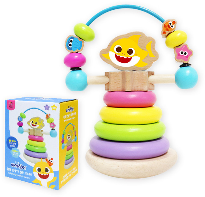 pinkfong 碰碰狐 鯊魚寶寶孩童套圈圈木製玩具組, 混合顏色, 1個